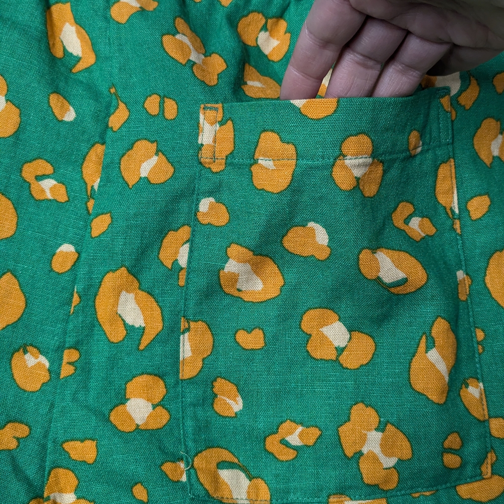 Tabitha High Waist Green and Orange Shorts with Playful Animal Print Design - Picture 4 of 7